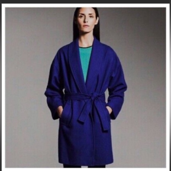NARCISO RODRIGUEZ DESIGN NATION Women’s Cobalt Blue Wrap Wool Pea Coat - Picture 6 of 8